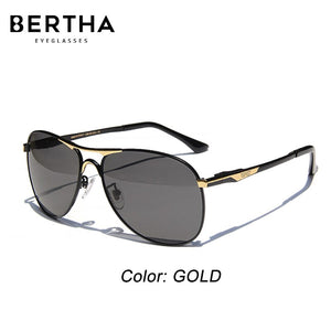 BERTHA Men's Sunglasses Polarized Retro Vintage Pilot Classic Double Bridge Anti-UV Male Driving Fishing Eyewear Glasses SP8722