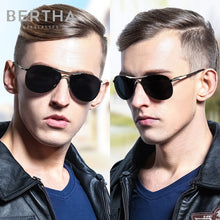 Load image into Gallery viewer, BERTHA Men&#39;s Sunglasses Polarized Retro Vintage Pilot Classic Double Bridge Anti-UV Male Driving Fishing Eyewear Glasses SP8722