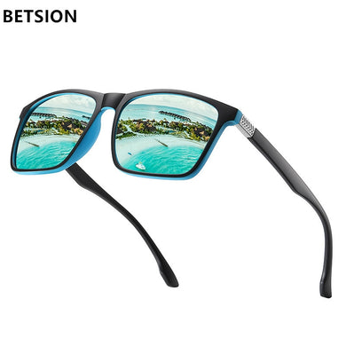 BETSION Polarized Men's Sunglasses Dark Lens Flat Top Large Black Biker Gangster Decorative glasses