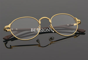 BETSION Vintage Oval Gold Eyeglass Frame Man Women Plain Glasses Clear Full-Rim Spectacles