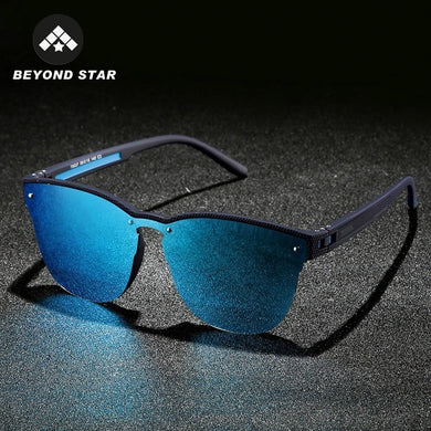 BEYONDSTAR One-piece Blue Mirror Lens Sunglass Men Polarized Cateye Sunglasses Women  Glasses UV400 Glases TR79037