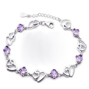 Fashion 925 Sterling Silver hearts Purple Diamond Bracelet Women's Adjustable Length Party Jewelry Bracelets