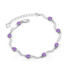 Carica l'immagine nel visualizzatore di Gallery, Fashion 925 Sterling Silver hearts Purple Round Diamond Bracelet Women's Adjustable Length Weddings Jewelry Bracelets