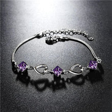 Carica l'immagine nel visualizzatore di Gallery, S925 Sterling Silver Bracelet Heart-Shaped Purple Diamond Women's Wedding Crystal Silver Jewelry Bracelets