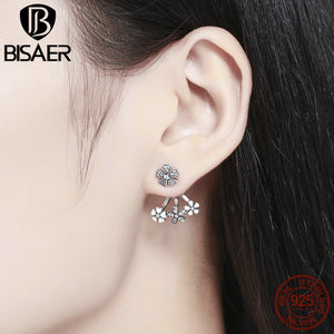 BISAER Fashion 925 Sterling Silver Earrings Natural Flower TWO Wearing Style DIY Women Earrings Jewelry Brincos ECE063
