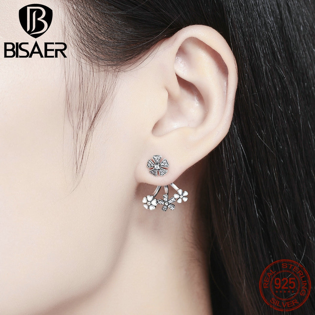 BISAER Fashion 925 Sterling Silver Earrings Natural Flower TWO Wearing Style DIY Women Earrings Jewelry Brincos ECE063