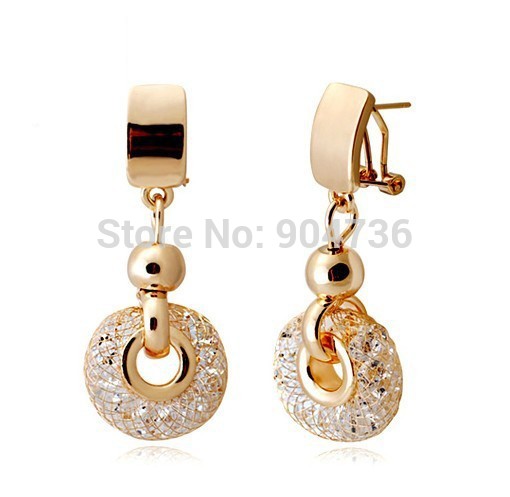 BISAER Fashion New Arrival Luxury catring Gold Champagne Wire Crystal Female wedding Drop Earrings WEWE019
