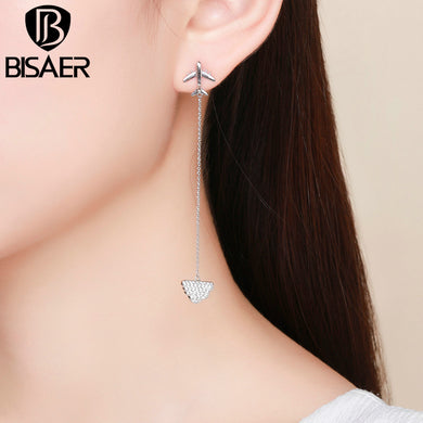 BISAER Silver Color Stud Earrings WEYE117