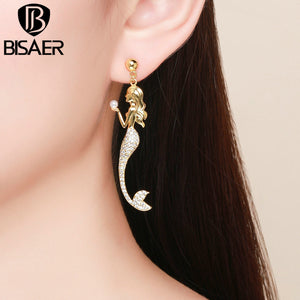 BISAER Silver Color Stud Earrings WEYE118