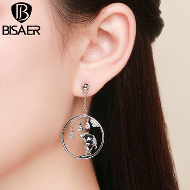 BISAER Silver Color Stud Earrings WEYE120