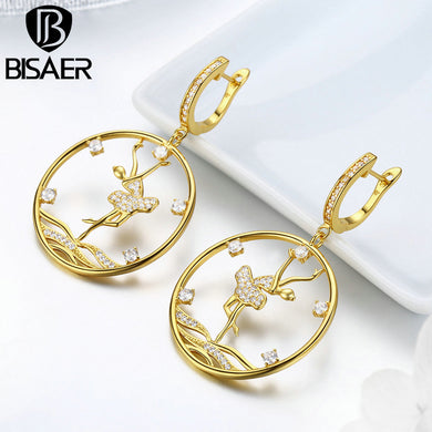 BISAER Silver Color Stud Earrings WEYE121