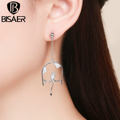 BISAER Silver Color Stud Earrings WEYE122
