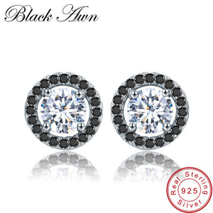 [BLACK AWN] 100% Genuine 2.5g 925 Sterling Silver Round Jewelry Black Spinel Stone Cute Engagement Stud Earrings for Women T125