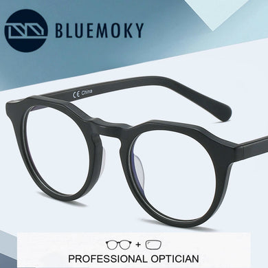 BLUEMOKY Acetate Round Computer Glasses Frame Anti Blue Light Pochromic Prescription Lenses  Brand Optical Spectacles