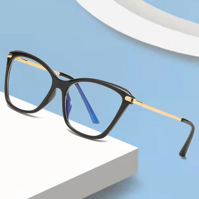 BLue Light Block Eyeglasses Women Stylish Cat Eye Optical Eyewear Full Rim Plastic Front Frame Rim and Alloy Temple Arms