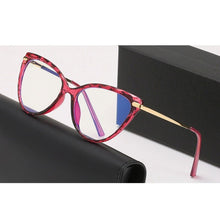 Load image into Gallery viewer, BLue Light Blocking Eyeglasses Woman Cat-Eye Optical Eyewear Full Rim Plastic Front Frame Rim and Alloy Temple Arms