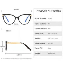 Load image into Gallery viewer, BLue Light Blocking Eyeglasses Woman Cat-Eye Optical Eyewear Full Rim Plastic Front Frame Rim and Alloy Temple Arms