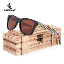 Load image into Gallery viewer, BOBO BIRD Brand 100% Nature Wooden Color Stripe Frame Sunglasses Women Man Polarized Steampunk Sun Glasses  OEM