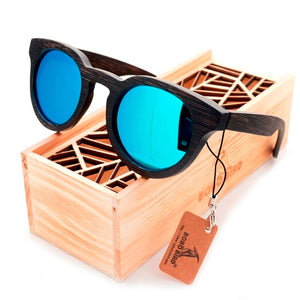 Retro Round Bamboo Wood Sunglasses Men Women's Wooden Polarized Glasses Box  Case