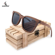 Load image into Gallery viewer, BOBO BIRD Polarized Wood Sunglasses Women Men Sun Glasses Black Walnut Wooden Vintage UV400 Eyewear Bamboo glasses in Gift Box