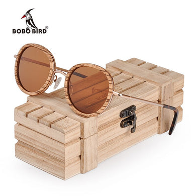 BOBO BIRD Polarized Wood Sunglasses Zebrawood Frame UV400 Retro Design For Men or Women-C-AG027
