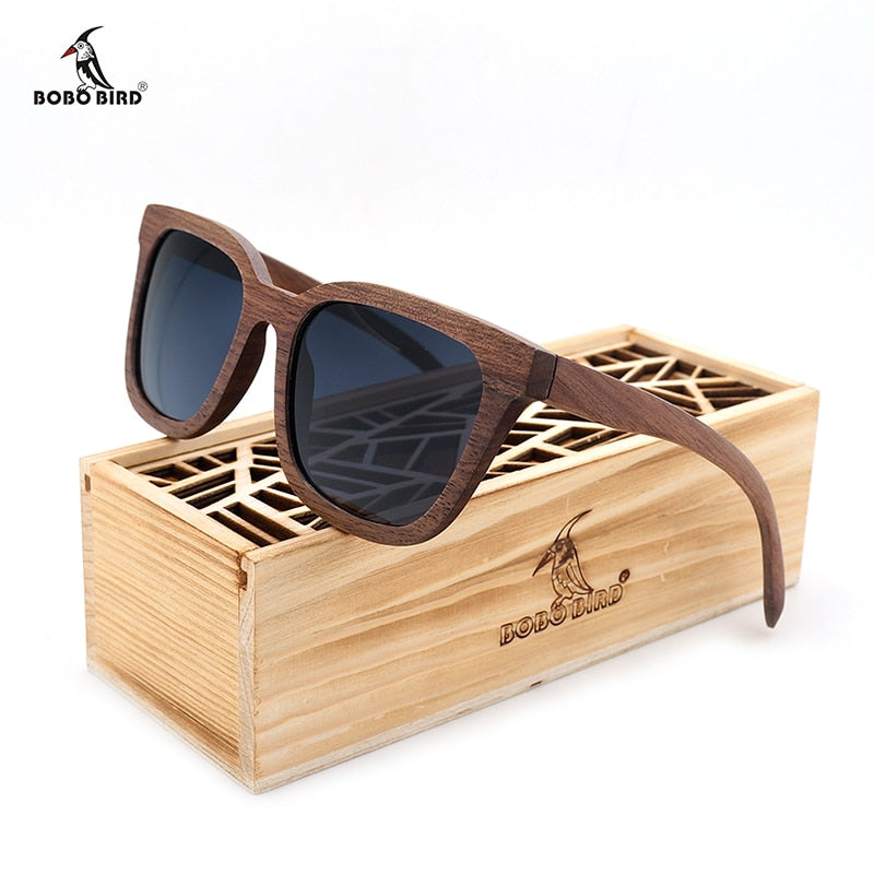 BOBO BIRD Top Brand Sunglasses Men Women Wood Black Walnut Retro Sun glasses with Wooden Box Oculos C-AG010a