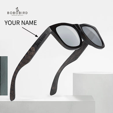 BOBO BIRD Occhiali da sole in legno con incisione del nome, lenti polarizzate grigie, retro ebano, con confezione regalo, gafas de sol hombre OEM DG08a 