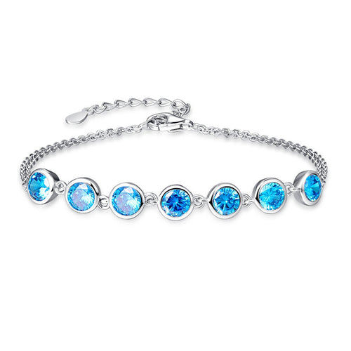 7 pezzi braccialetto con ciondolo in argento sterling 925 con topazio blu oceano per donna, lunghezza del polso, lunghezza 7,99 pollici 