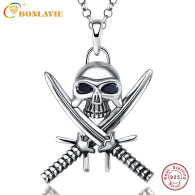925 Pure Sterling Silver Jewelry Skull Two Swords Pendant Necklace Send Male Friend Fine Fashion Gift Sales Promotion