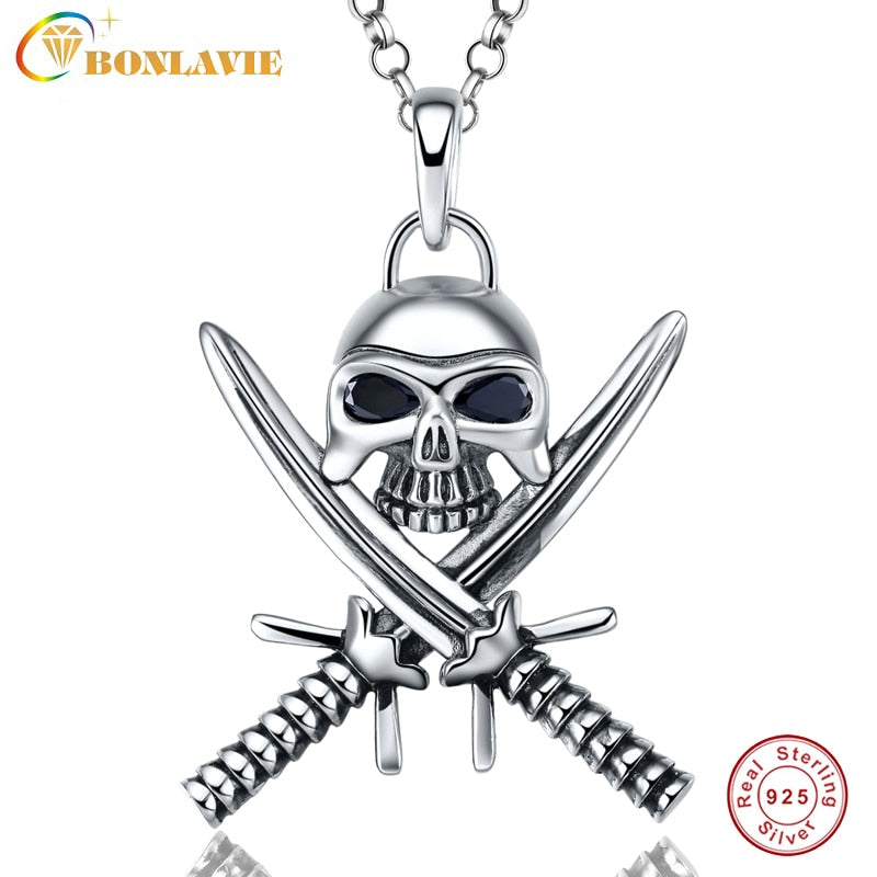 925 Pure Sterling Silver Jewelry Skull Two Swords Pendant Necklace Send Male Friend Fine Fashion Gift Sales Promotion
