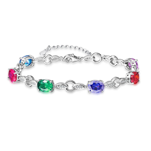 Bracciale in argento 925 con granato naturale, topazio azzurro, ametista, 6 pezzi ovali da 6 mm x 8 mm, bellissimi colori e design alla moda 
