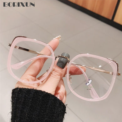 BORIXUN Oversized Women Glasses Square Frame Vintage Clear Anti-Blue-Ray Eyewear Men Optical Pink Frame Computer Goggle