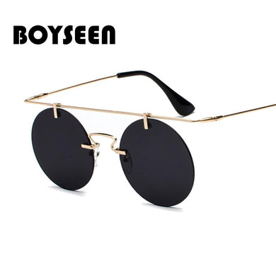 BOYSEEN Men Women Brand Designer Glasses Classic Round Rimless Steampunk Sunglasses Vintage Eyewear  UV400