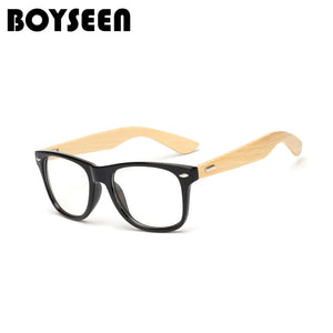 BOYSEEN Vintage Retro Rivet Eyeglasses Frame Men Women Bamboo Wooden Myopia Prescription Optic Glasses Frame With Clear Lens