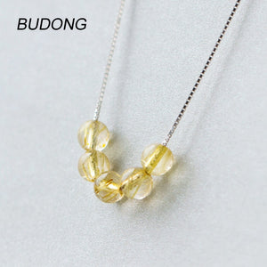 Round Citrine Necklace For Women With 925 Sterling Silver Box Chain Fine Jewelry 45 cm and 40 cm In Length