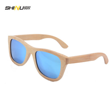 Bamboo Sunglasses Men Wood Sunglasses Polarized Wooden Sun Glasses Handmade With Case Ice Blue UV400 Lens Z6016