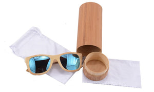 Bamboo Sunglasses Men Wood Sunglasses Polarized Wooden Sun Glasses Handmade With Case Ice Blue UV400 Lens Z6016