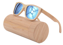 Load image into Gallery viewer, Bamboo Sunglasses Men Wood Sunglasses Polarized Wooden Sun Glasses Handmade With Case Ice Blue UV400 Lens Z6016