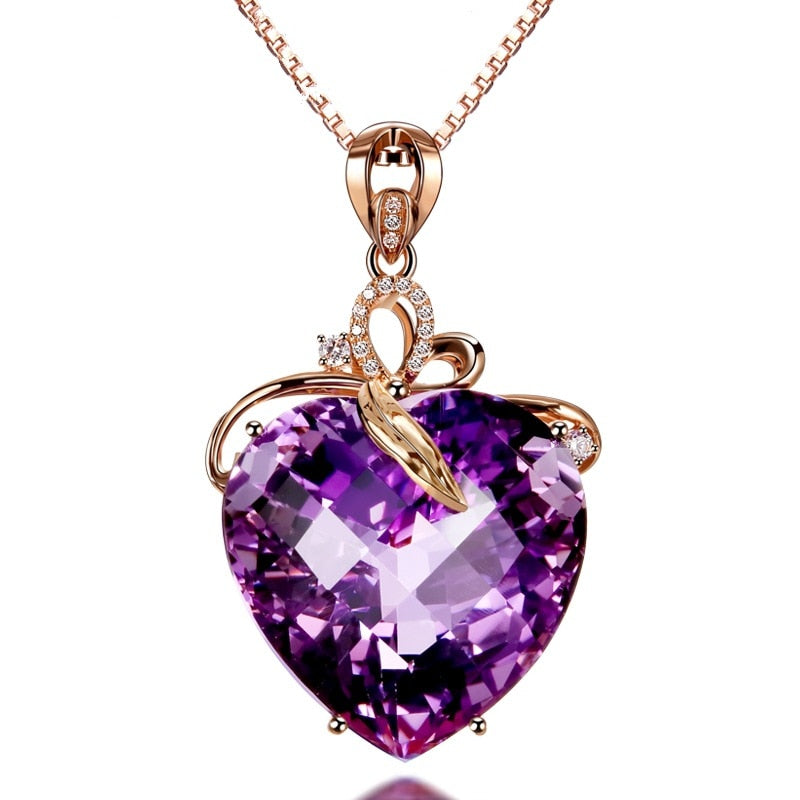 Female Crystal Purple Heart Pendant Necklace Rose Gold Filled AAA Zircon Necklaces For Women Best Lover Choker