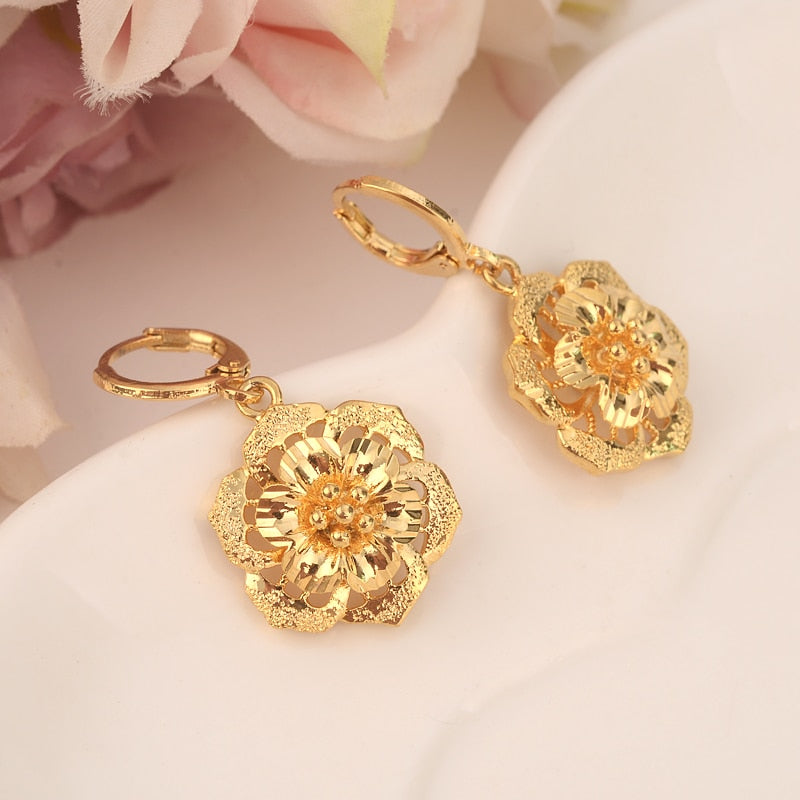 Classical Africa flower Earrings for Women / Girl, Gold Color Arab Middle Eastern Jewelry Mom girls Gifts