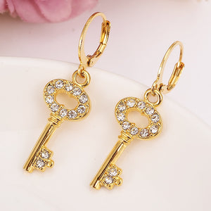 cz crystal Key Earring For Women Birthd Gift Trendy Gold Color Beautiful Engagement /Wedding Bands Promise Earring