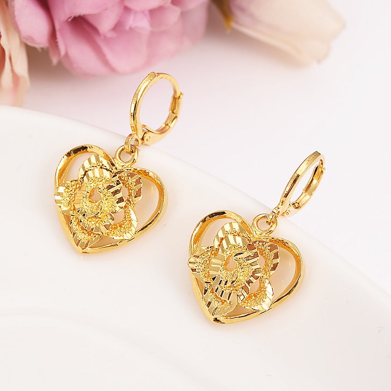 Bangruigold rose Heart Earring For Girls/Ladies Birthd Gift Trendy Gold Color Engagement /Wedding Bands Promise Earring