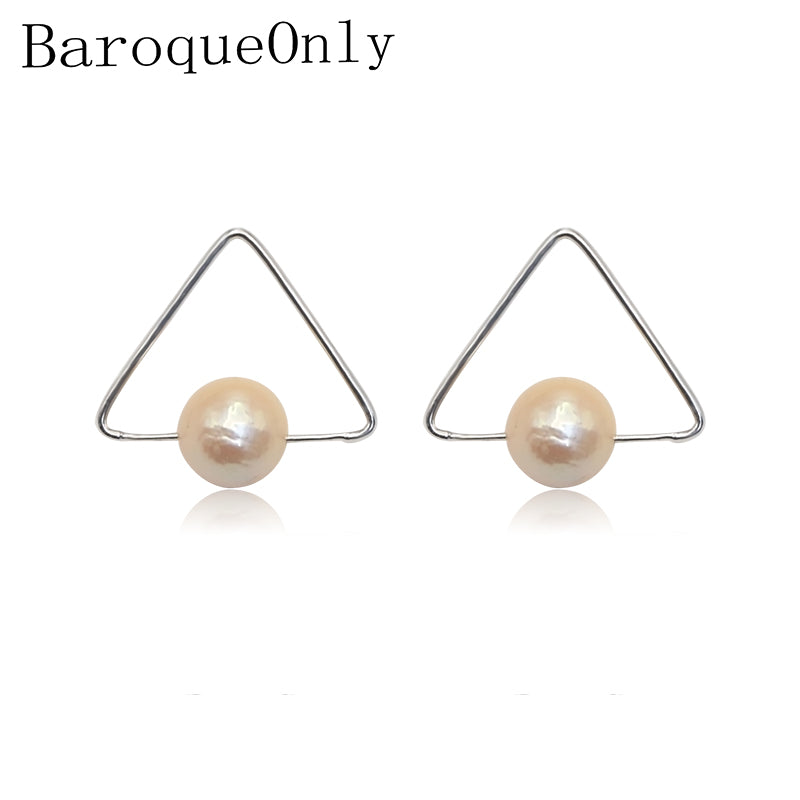 Sterling Silver Stud Earrings Simple Geometric Triangle Pearl Studs Natural Edison Stupid Earrings 2018 NEW ARRIVAL