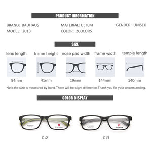 Bauhaus Ultralight ultem  Myopia Optical Glasses Frame Men Full Frame Rectangle Prescription Eyeglasses Frame