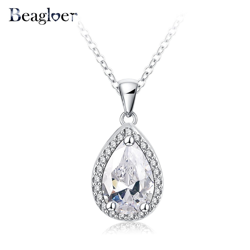 Brand Classic Teardrop Necklaces & Pendants Silver Color Micro Inl Zirconia Necklace Women Wedding Jewelry CNL0058