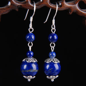 Beautiful Silver Color Lapis Lazuli Beads Earrings Blue Tibetan silver Earrings ca dropshipping