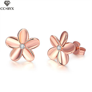 Beautiful flower shape rose gold color stud earrings for women chic exquisite jewelry accessories girls' gift CCNE0218