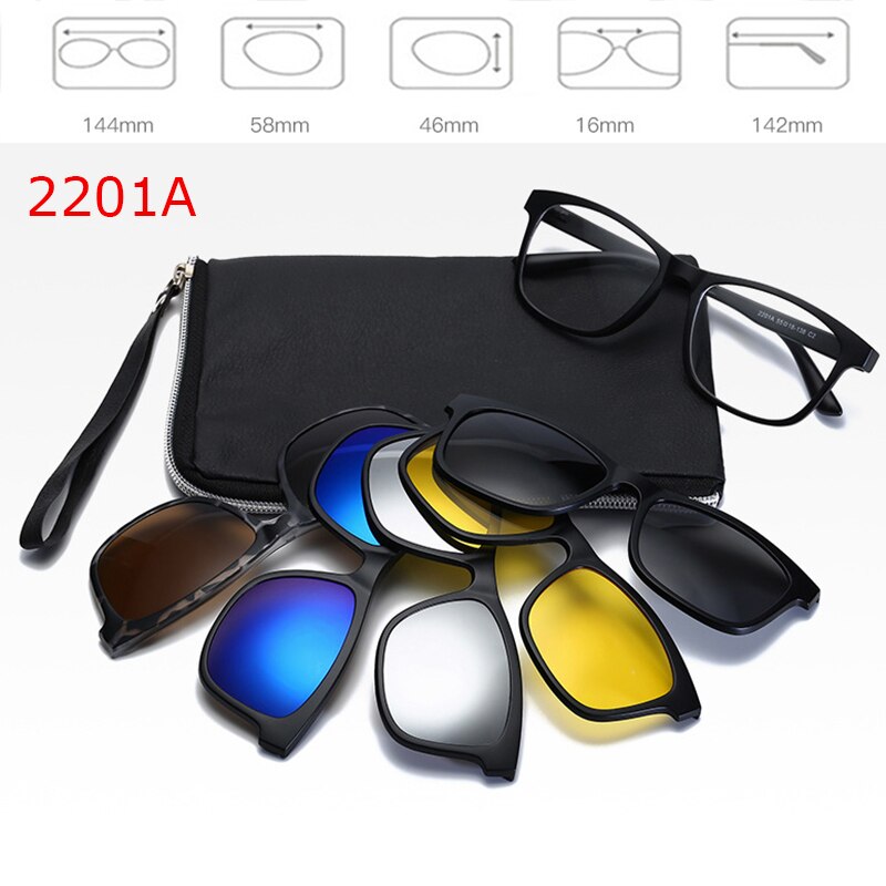 Belmon 6 In 1 Spectacle Frame Men Women With 5 PCS Clip On Polarized Sunglasses Magnetic Glasses Male Computer Optical 2201