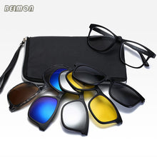 Carica l&#39;immagine nel visualizzatore di Gallery, Belmon 6 In 1 Spectacle Frame Men Women With 5 PCS Clip On Polarized Sunglasses Magnetic Glasses Male Computer Optical 2201