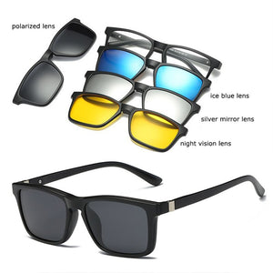Belmon Spectacle Frame Men Women With 4 Piece Clip On Polarized Sunglasses Magnetic Glasses Male Female Myopia Optical RS479
